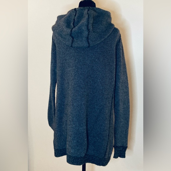 360 Sweater Open Cardigan Sz Small Wool Cashmere Blend Grey Black Hood Stitching - Picture 7 of 16